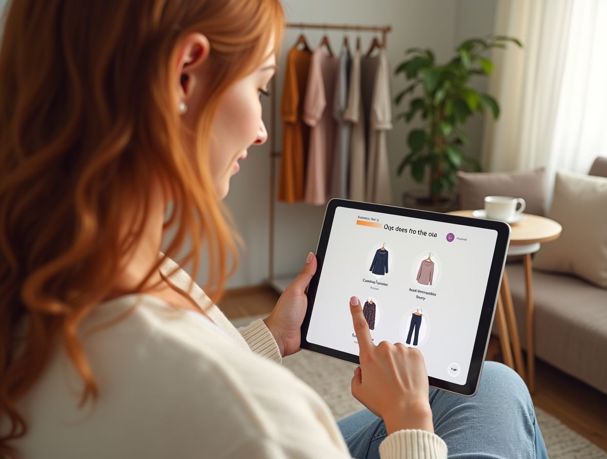 Девушка проходит стильный квиз на сайте интернет-магазина одежды, персонализация выбора и вовлечение покупателя через интерактивный опрос