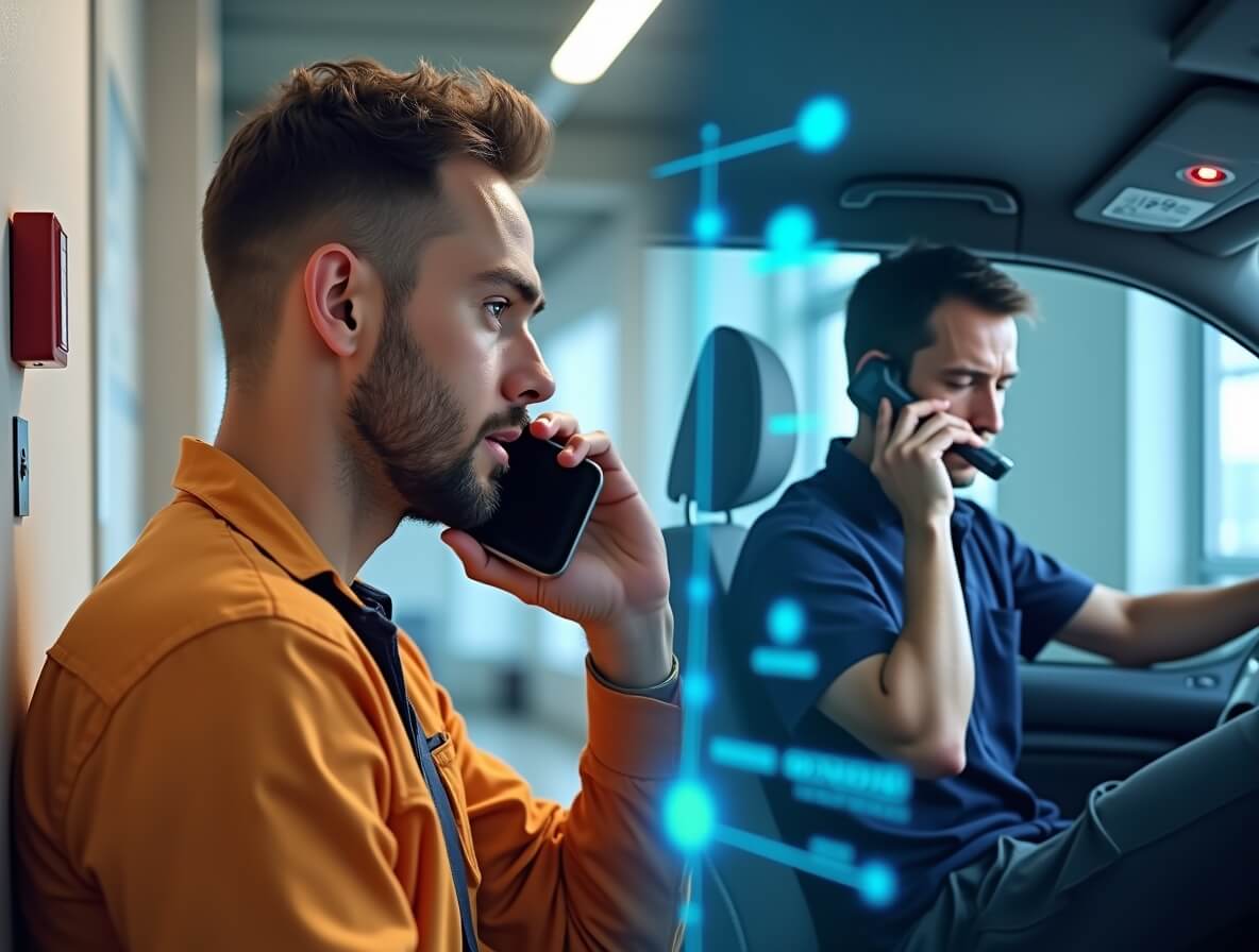 Если специалист находится на выезде, вызов проходит через корпоративную систему, приходит сотруднику на мобильный, разговор записывается, фиксируется время и продолжительность, данные сохраняются в карточке клиента в CRM.