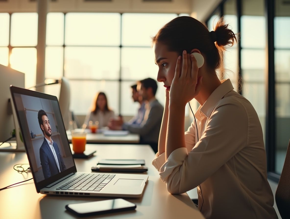 Женщина участвует в стабильной видеоконференции: чёткое изображение, без задержек — признак высокого качества интернет-канала для бизнеса.