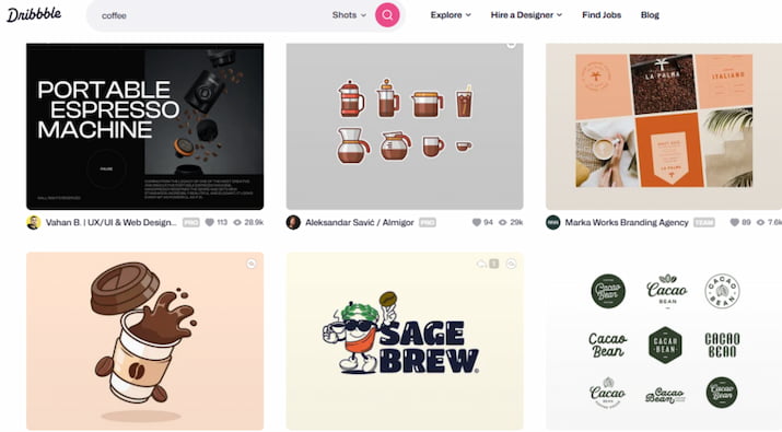 Dribbble, платформа, где дизайнеры делятся своими работами