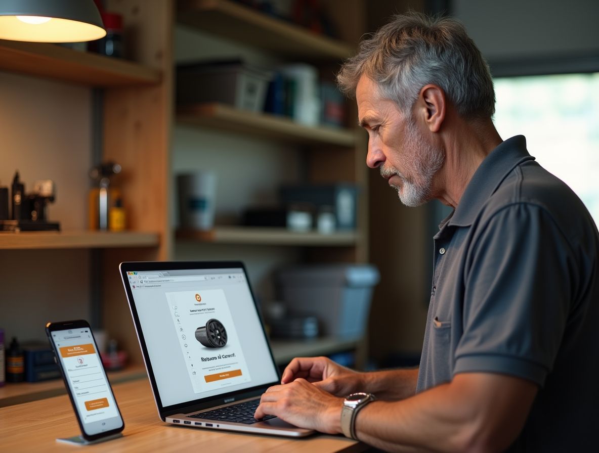 Мужчина читает письмо-напоминание о брошенной корзине с автозапчастями, персонализированное предложение со скидкой для возврата покупателя в интернет-магазин