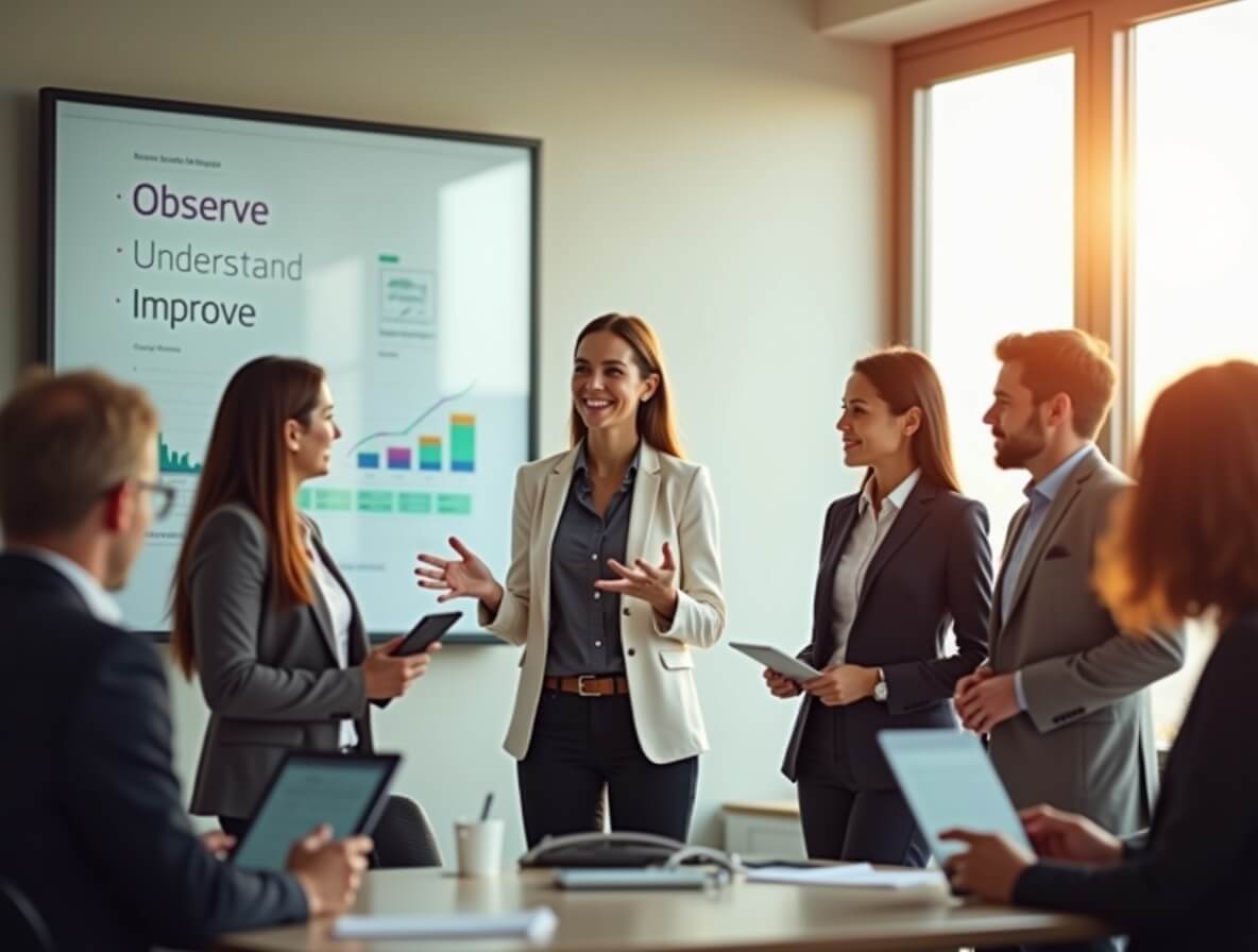 Лидер объясняет принципы гемба-менеджмента: анализ процессов, наблюдения на месте и улучшения в бизнесе