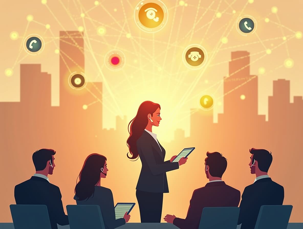 Тренер обучает операторов холодным звонкам: скрипты и инфографика — символ важности обучения для эффективных продаж