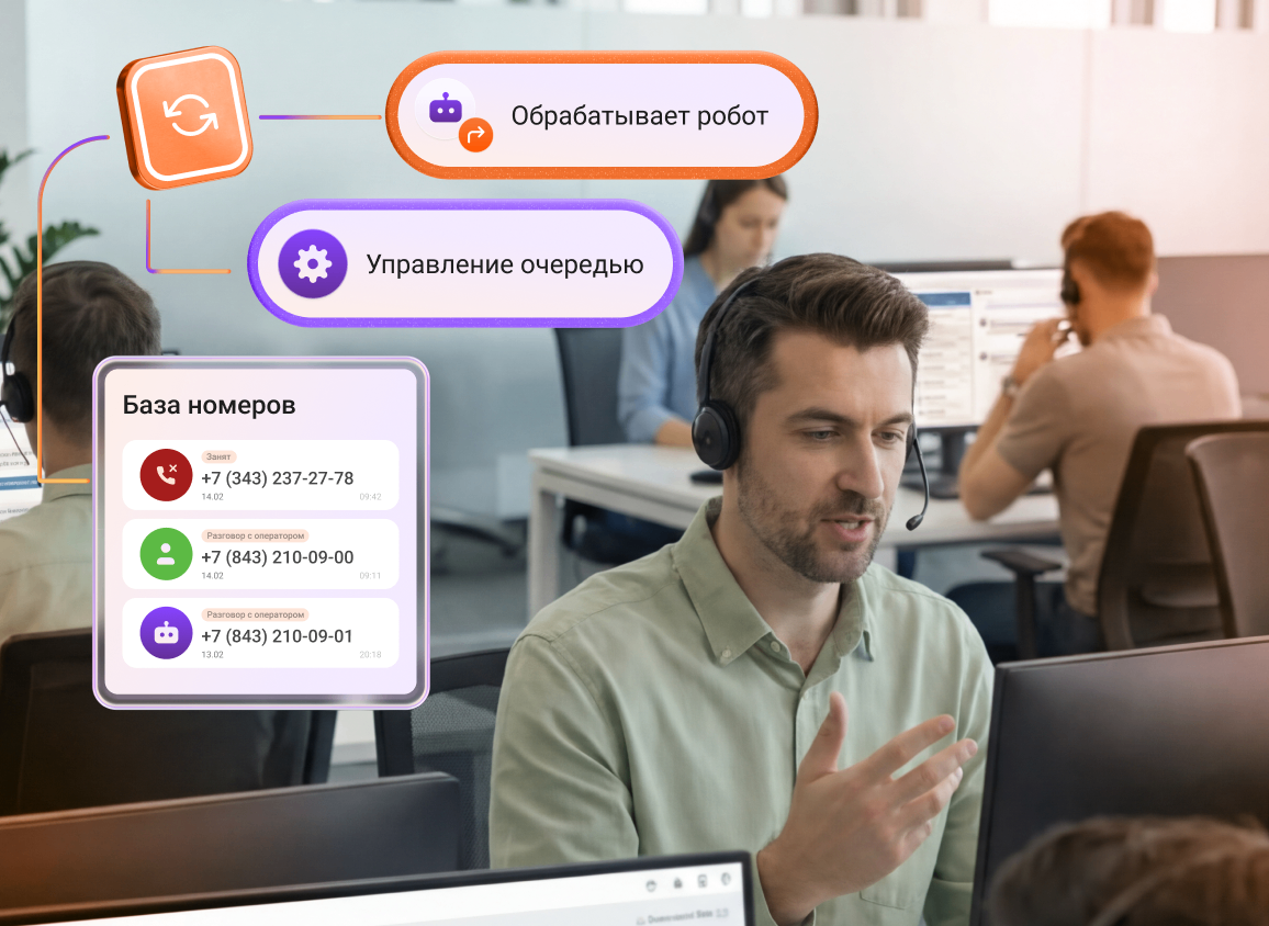 Виртуальная АТС MANGO OFFICE включает в себя систему автоматического распределения звонков (ACD). При поступлении входящего вызова клиента ACD определяет: кто из членов группы свободен, кому направить звонок в первую очередь.
