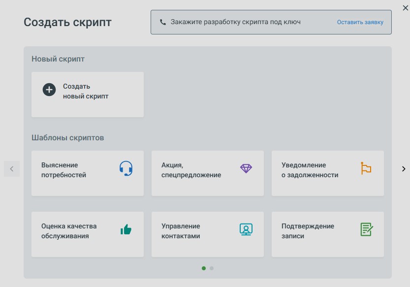 Уже разработанные шаблоны для скриптов, которые помогут создать первого Голосового робота.